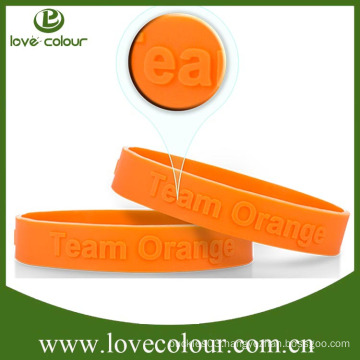 Customized Silicone Wristband For Wedding/Embossed Orange Silicone Bands